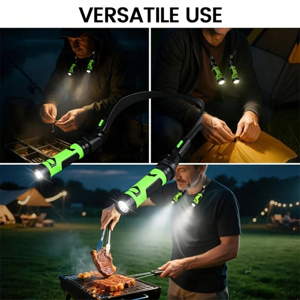 LED USB Rechargeable Hands Free Flashlight, 2 Light Modes Neck Reading Lamp, Portable Work Light For Running, Knitting, Repairing, Fishing, Emergency, Adjustable Angle Compact Torch