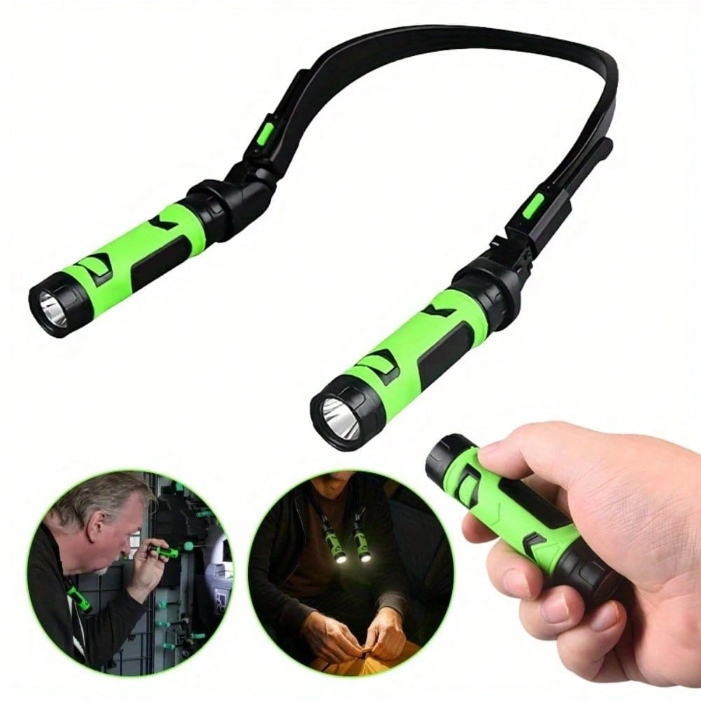 LED USB Rechargeable Hands Free Flashlight, 2 Light Modes Neck Reading Lamp, Portable Work Light For Running, Knitting, Repairing, Fishing, Emergency, Adjustable Angle Compact Torch