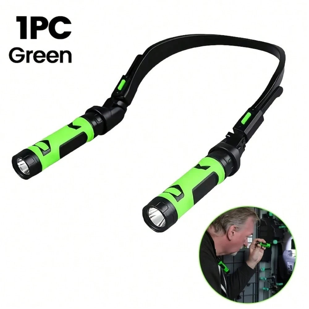 LED USB Rechargeable Hands Free Flashlight, 2 Light Modes Neck Reading Lamp, Portable Work Light For Running, Knitting, Repairing, Fishing, Emergency, Adjustable Angle Compact Torch