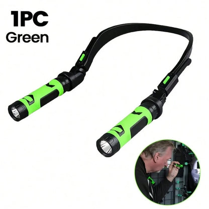 LED USB Rechargeable Hands Free Flashlight, 2 Light Modes Neck Reading Lamp, Portable Work Light For Running, Knitting, Repairing, Fishing, Emergency, Adjustable Angle Compact Torch