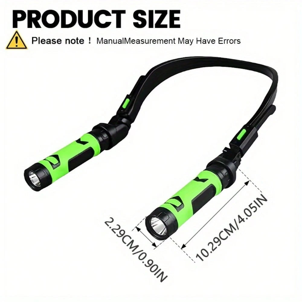 LED USB Rechargeable Hands Free Flashlight, 2 Light Modes Neck Reading Lamp, Portable Work Light For Running, Knitting, Repairing, Fishing, Emergency, Adjustable Angle Compact Torch
