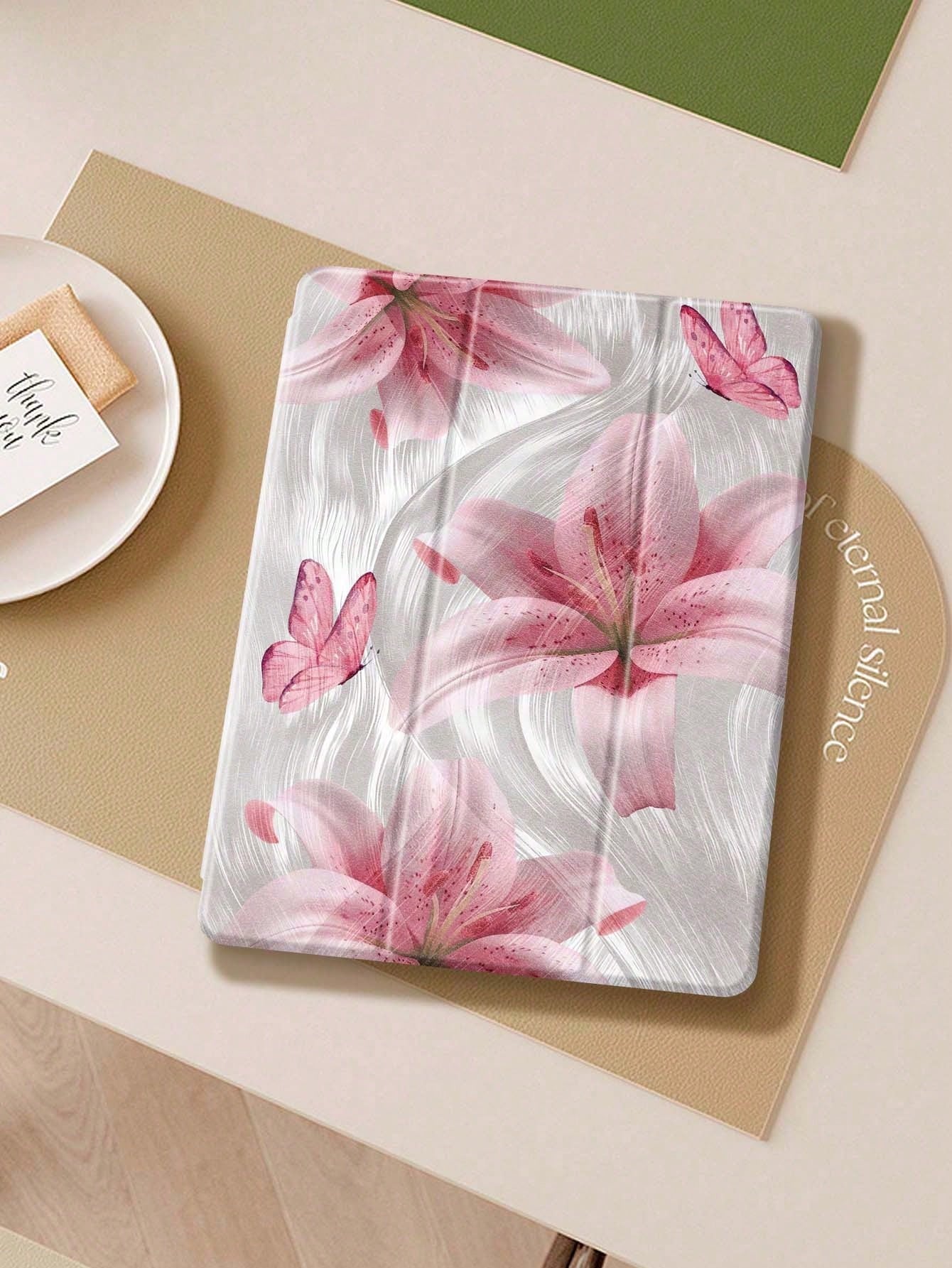 Leopard Print Lily IPad Case Compatible With IPad Air 4/5 10.9 Inch, IPad 7/8/9th 10.2 Inch, Built-In Pencil Slot Compatible With Samsung Tab S6 10.4 Inch, Tab A7 Lite 8.7 Inch, Ins Style Leather Case