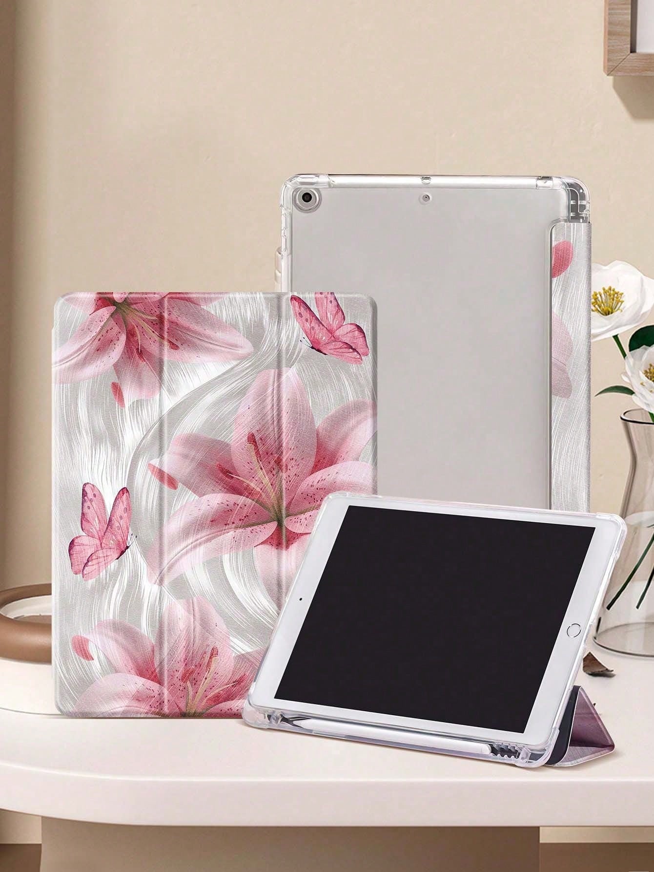 Leopard Print Lily IPad Case Compatible With IPad Air 4/5 10.9 Inch, IPad 7/8/9th 10.2 Inch, Built-In Pencil Slot Compatible With Samsung Tab S6 10.4 Inch, Tab A7 Lite 8.7 Inch, Ins Style Leather Case