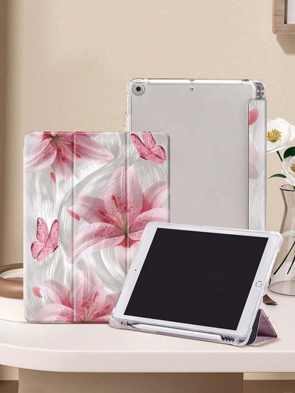 Leopard Print Lily IPad Case Compatible With IPad Air 4/5 10.9 Inch, IPad 7/8/9th 10.2 Inch, Built-In Pencil Slot Compatible With Samsung Tab S6 10.4 Inch, Tab A7 Lite 8.7 Inch, Ins Style Leather Case
