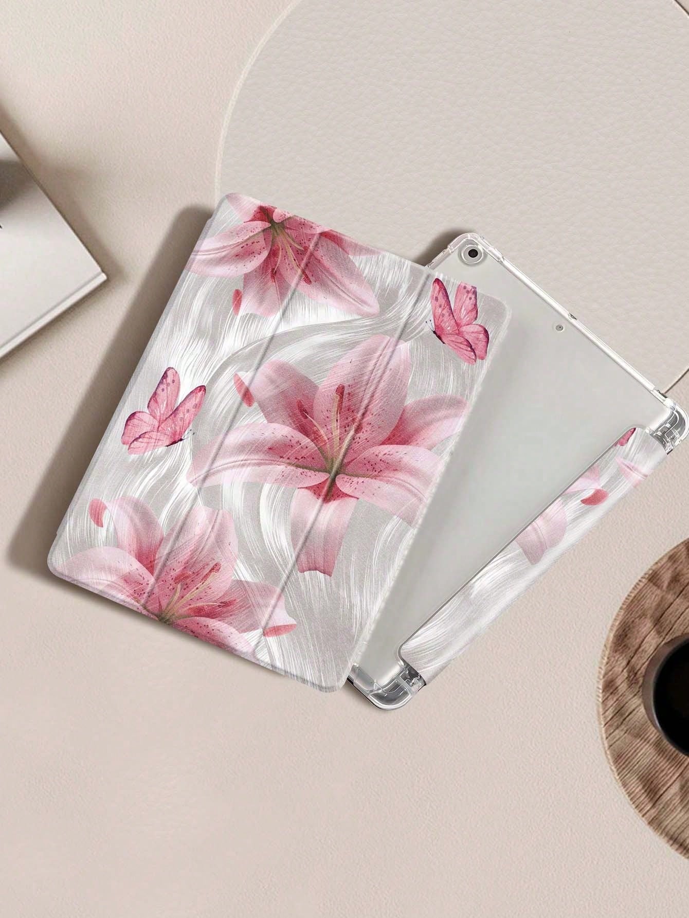 Leopard Print Lily IPad Case Compatible With IPad Air 4/5 10.9 Inch, IPad 7/8/9th 10.2 Inch, Built-In Pencil Slot Compatible With Samsung Tab S6 10.4 Inch, Tab A7 Lite 8.7 Inch, Ins Style Leather Case