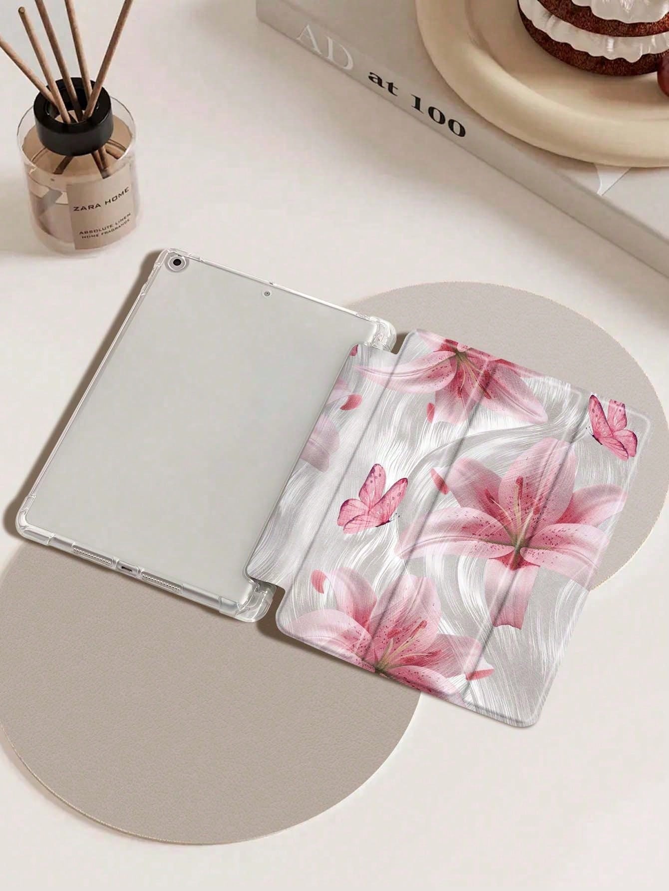 Leopard Print Lily IPad Case Compatible With IPad Air 4/5 10.9 Inch, IPad 7/8/9th 10.2 Inch, Built-In Pencil Slot Compatible With Samsung Tab S6 10.4 Inch, Tab A7 Lite 8.7 Inch, Ins Style Leather Case