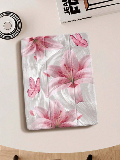 Leopard Print Lily IPad Case Compatible With IPad Air 4/5 10.9 Inch, IPad 7/8/9th 10.2 Inch, Built-In Pencil Slot Compatible With Samsung Tab S6 10.4 Inch, Tab A7 Lite 8.7 Inch, Ins Style Leather Case