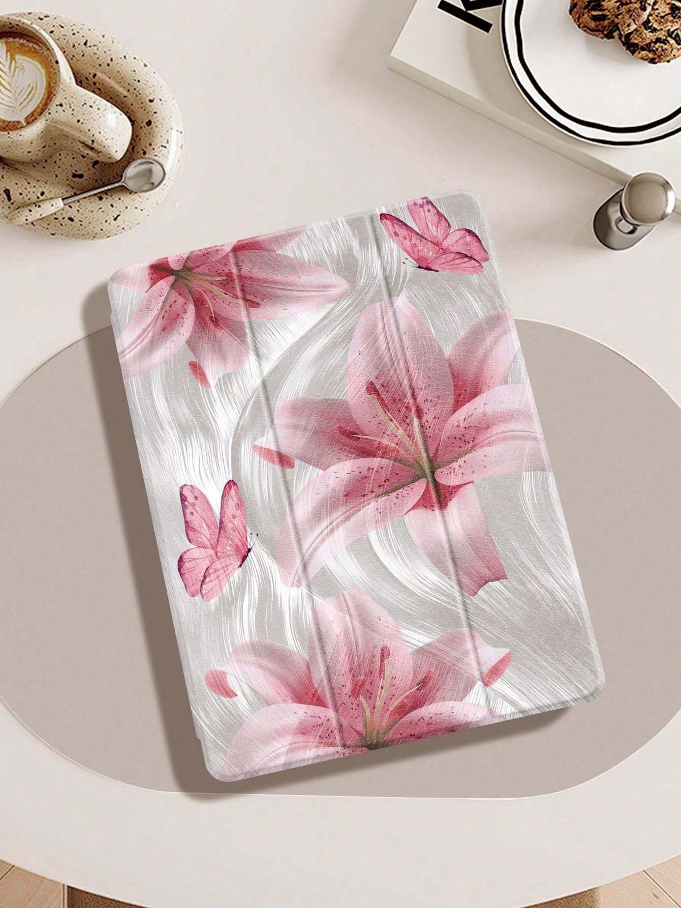 Leopard Print Lily IPad Case Compatible With IPad Air 4/5 10.9 Inch, IPad 7/8/9th 10.2 Inch, Built-In Pencil Slot Compatible With Samsung Tab S6 10.4 Inch, Tab A7 Lite 8.7 Inch, Ins Style Leather Case