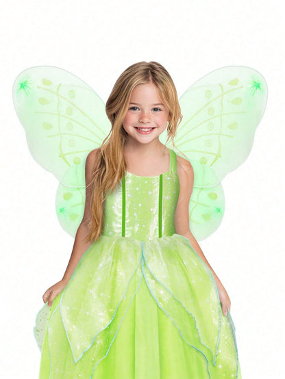 Light Up Dress For Girls Halloween Costume Toddler Fairy Dress & Wings Green Fairy Girls Costume Princess Ball Gown Kids Birthday Party Cosplay Dress Up