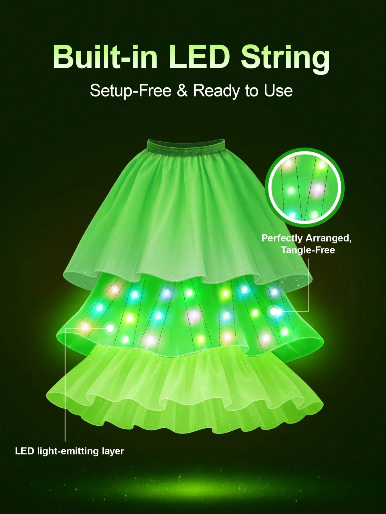 Light Up Dress For Girls Halloween Costume Toddler Fairy Dress & Wings Green Fairy Girls Costume Princess Ball Gown Kids Birthday Party Cosplay Dress Up
