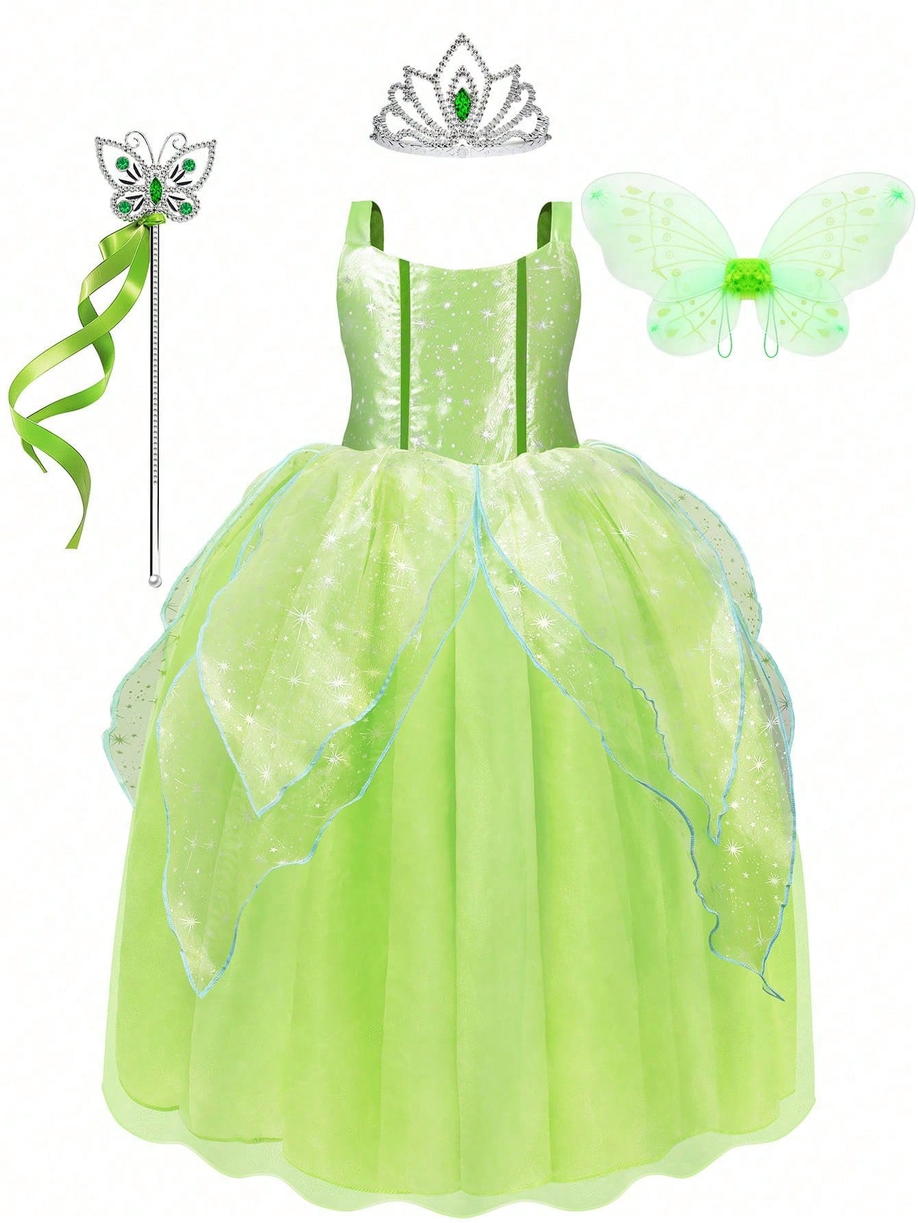 Light Up Dress For Girls Halloween Costume Toddler Fairy Dress & Wings Green Fairy Girls Costume Princess Ball Gown Kids Birthday Party Cosplay Dress Up