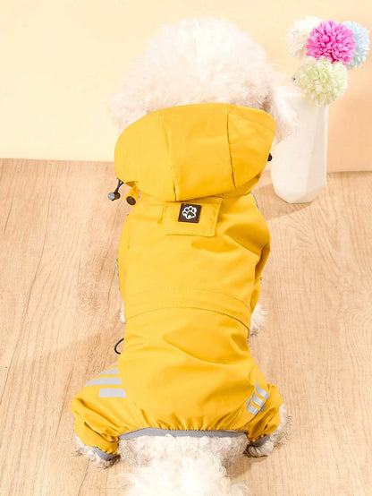 Lightweight Polyester Reflective Stripe Full Coverage Dog Raincoat, Waterproof Pet Clothes Suitable For Small Poodle All Year Round