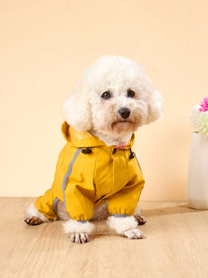 Lightweight Polyester Reflective Stripe Full Coverage Dog Raincoat, Waterproof Pet Clothes Suitable For Small Poodle All Year Round