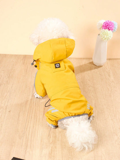 Lightweight Polyester Reflective Stripe Full Coverage Dog Raincoat, Waterproof Pet Clothes Suitable For Small Poodle All Year Round
