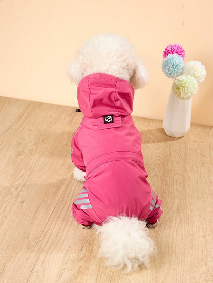 Lightweight Polyester Reflective Stripe Full Coverage Dog Raincoat, Waterproof Pet Clothes Suitable For Small Poodle All Year Round