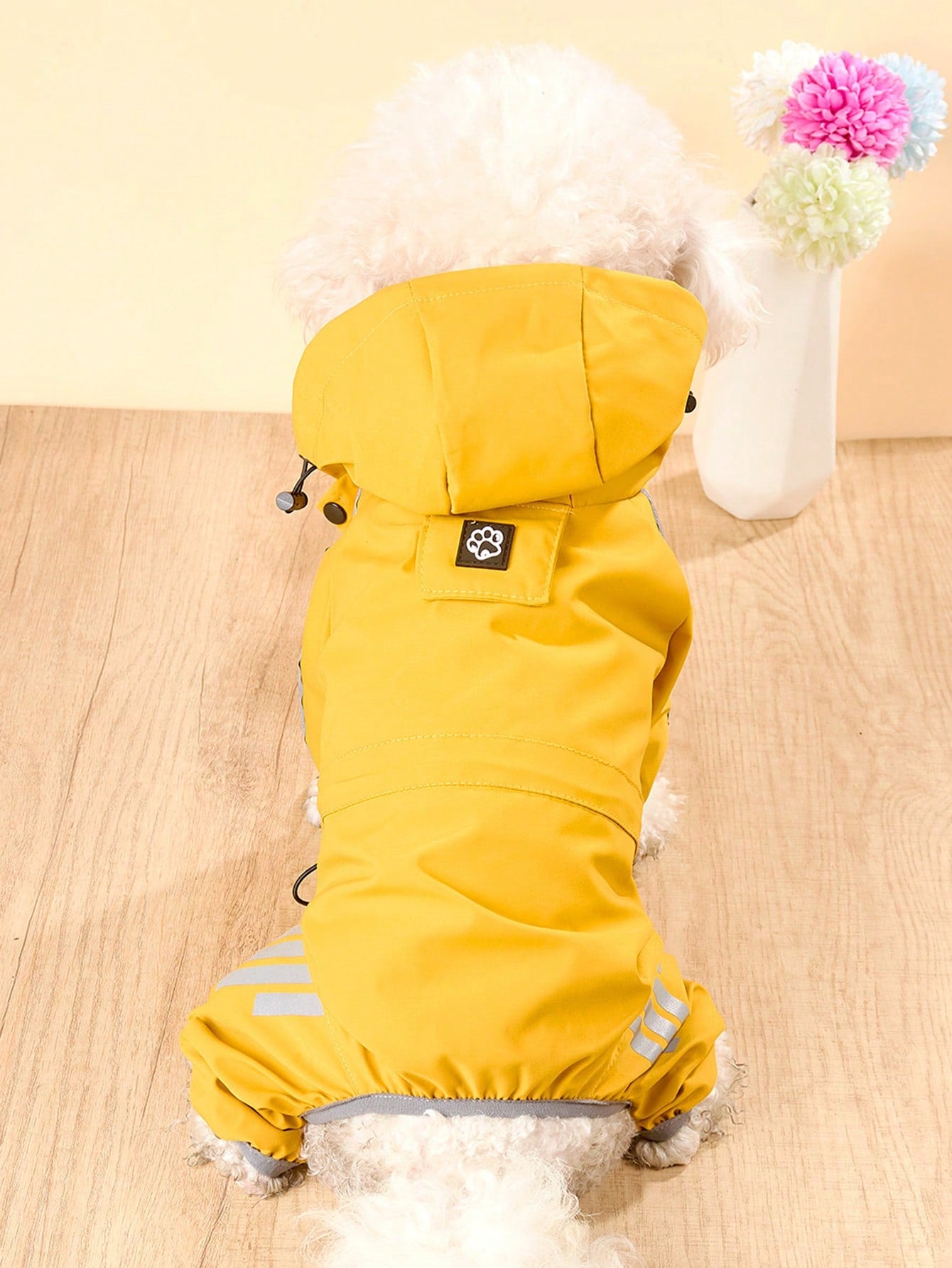 Lightweight Polyester Reflective Stripe Full Coverage Dog Raincoat, Waterproof Pet Clothes Suitable For Small Poodle All Year Round