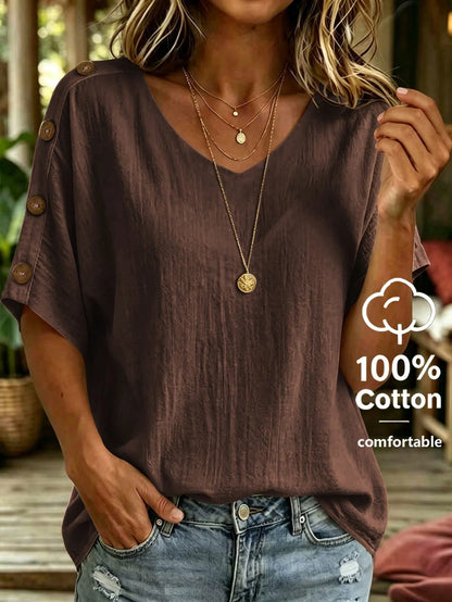 Linhara CURVE Plus Size Women's Textured Fashion Button Shirt For Vacation And Daily Wear Beach Brown Summer Casual Gothic Modest