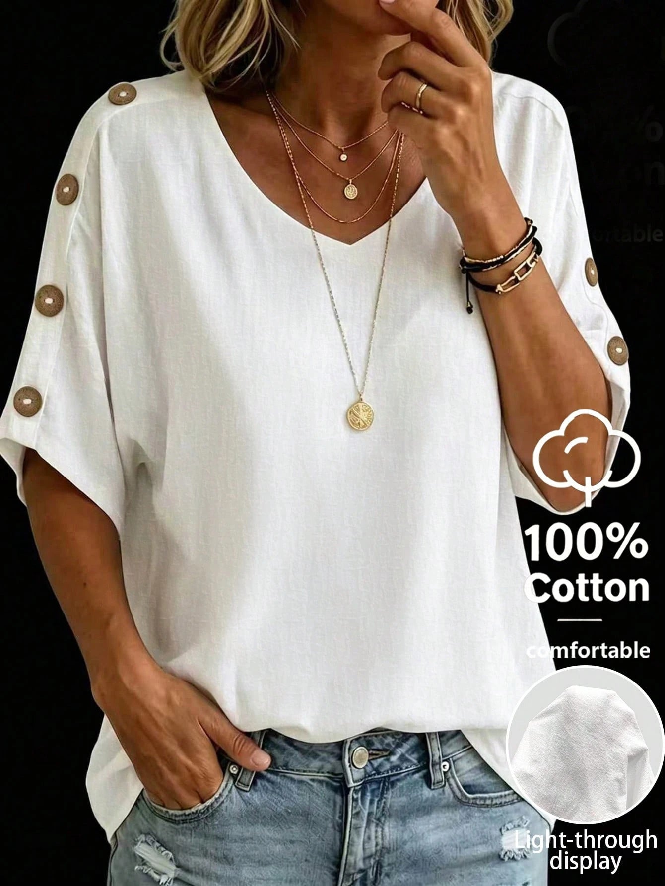 Linhara CURVE Plus Size Women's Textured Fashion Button Shirt For Vacation And Daily Wear Beach Brown Summer Casual Gothic Modest