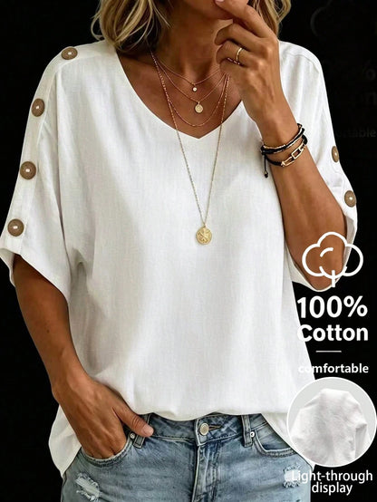 Linhara CURVE Plus Size Women's Textured Fashion Button Shirt For Vacation And Daily Wear Beach Brown Summer Casual Gothic Modest