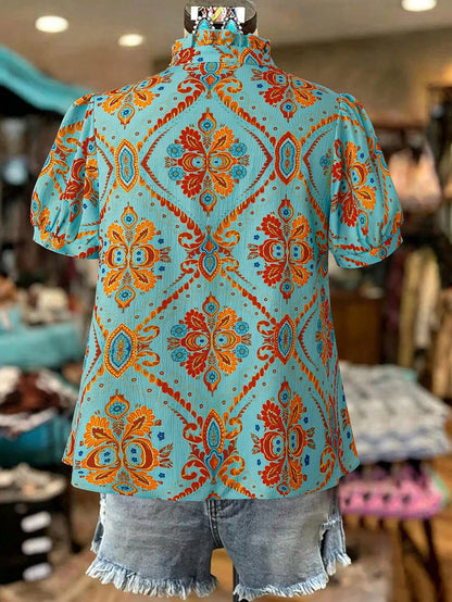 Linhara Plus Size Women Floral V-Neck Short Sleeve Casual Blouse, Vacation/Commute Shirt, Spring/Summer Top