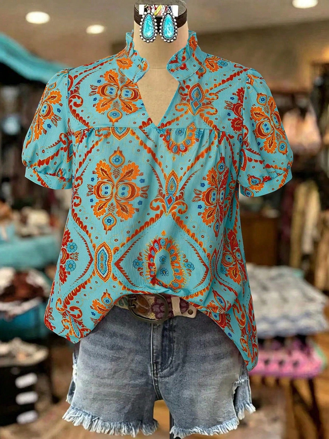 Linhara Plus Size Women Floral V-Neck Short Sleeve Casual Blouse, Vacation/Commute Shirt, Spring/Summer Top