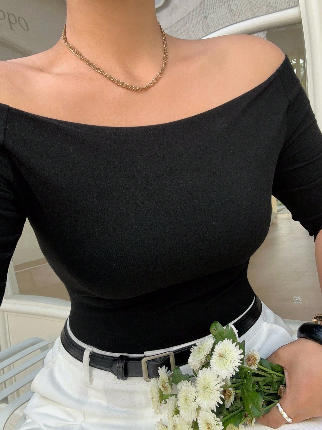 Livesso Plus Size Solid Color Off-Shoulder Fitted Elegant Fashion T-Shirt Summer Going Out Tops