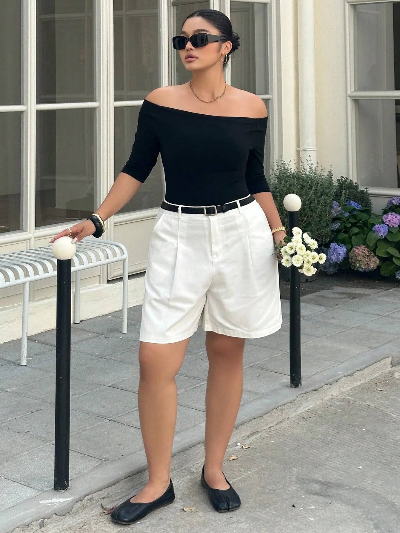 Livesso Plus Size Solid Color Off-Shoulder Fitted Elegant Fashion T-Shirt Summer Going Out Tops