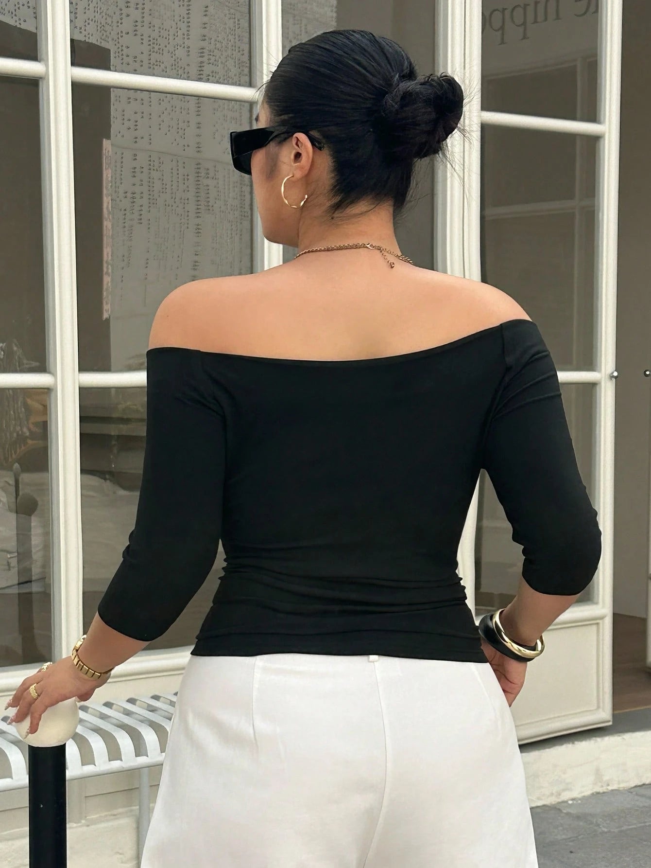Livesso Plus Size Solid Color Off-Shoulder Fitted Elegant Fashion T-Shirt Summer Going Out Tops