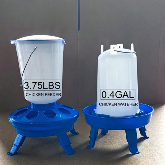 Local Repository-Chick Feeder And Waterer Set, Including A 3.75-Pound Chick Feeder And A 0.4-Gallon/1.5-Liter Chick Waterer, With A 3-Level Adjustable Height Combination, Suitable Chick And Duck Brood