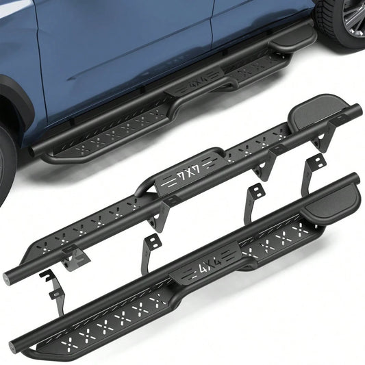 LONGSUN Sequoia-Style Running Boards, Two Raised Side Steps, Compatible With Toyota Sequoia 2023-2026 Models, Equipped With Two-Stage Step Rails And Powder-Coated Black Carbon Steel Anti-Collision Bar