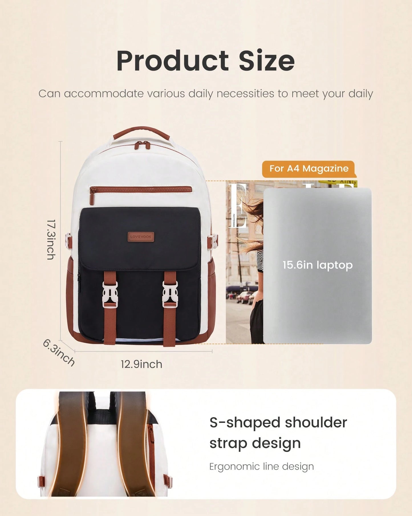 LOVEVOOK School Backpack For Teen Girls,Casual School Backpack 14-18 Teenage 15.6 Inch Laptop Bookbag, Cute Big Student Laptop Backpack For College Women Middle High School Travel Daypack