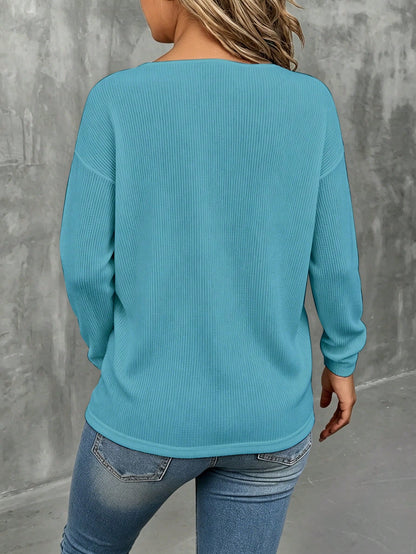 LUNE CURVE Fashion Plus Size Solid Color Knit Striped Long Sleeve Women's T-Shirt
