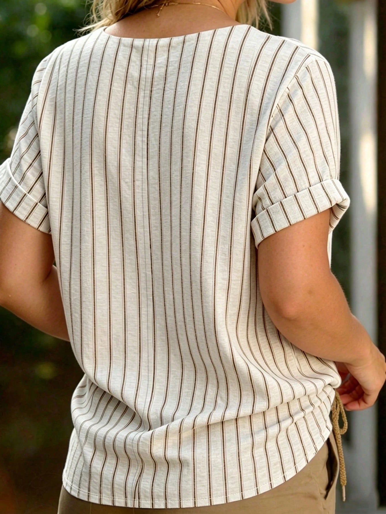 LUNE CURVE Plus Size Women's Woven Casual Striped V-Neck Business Casual Summer Shirt