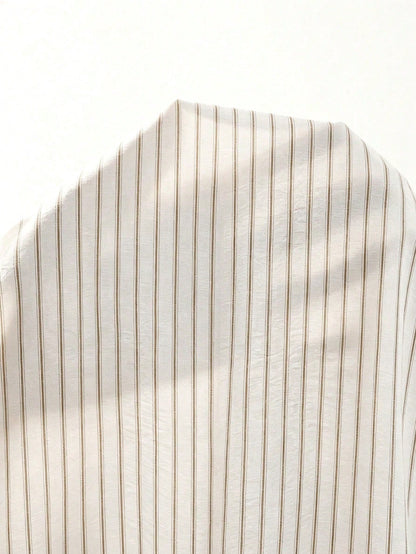 LUNE CURVE Plus Size Women's Woven Casual Striped V-Neck Business Casual Summer Shirt