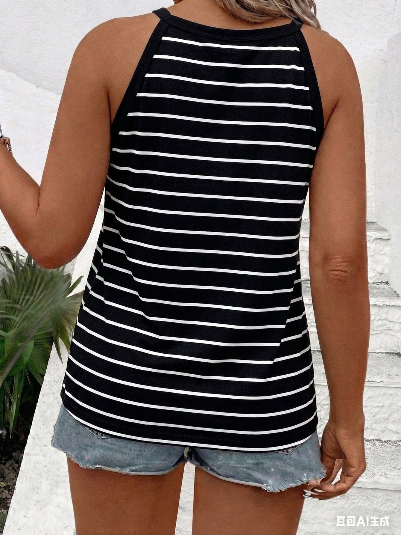 LUNE New Arrival Plus Size Women Casual Striped Halter Neck Camisole