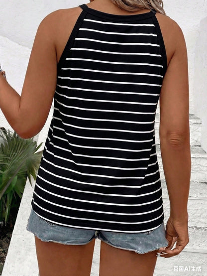 LUNE New Arrival Plus Size Women Casual Striped Halter Neck Camisole