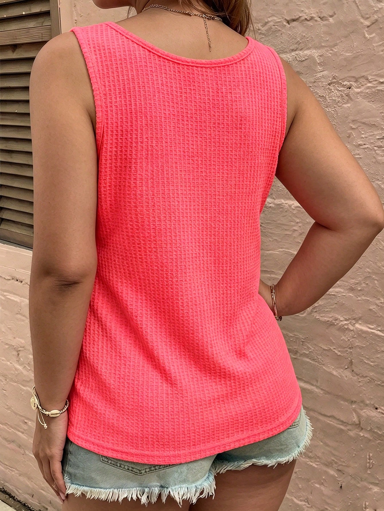 LUNE New Plus Size Women's Fashion Casual Versatile Button-Up U-Neck Neon Color Tank Top