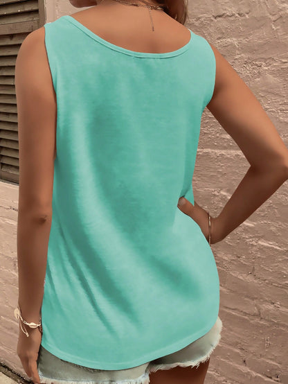 LUNE New Plus Size Women's Fashion Casual Versatile Button-Up U-Neck Neon Color Tank Top