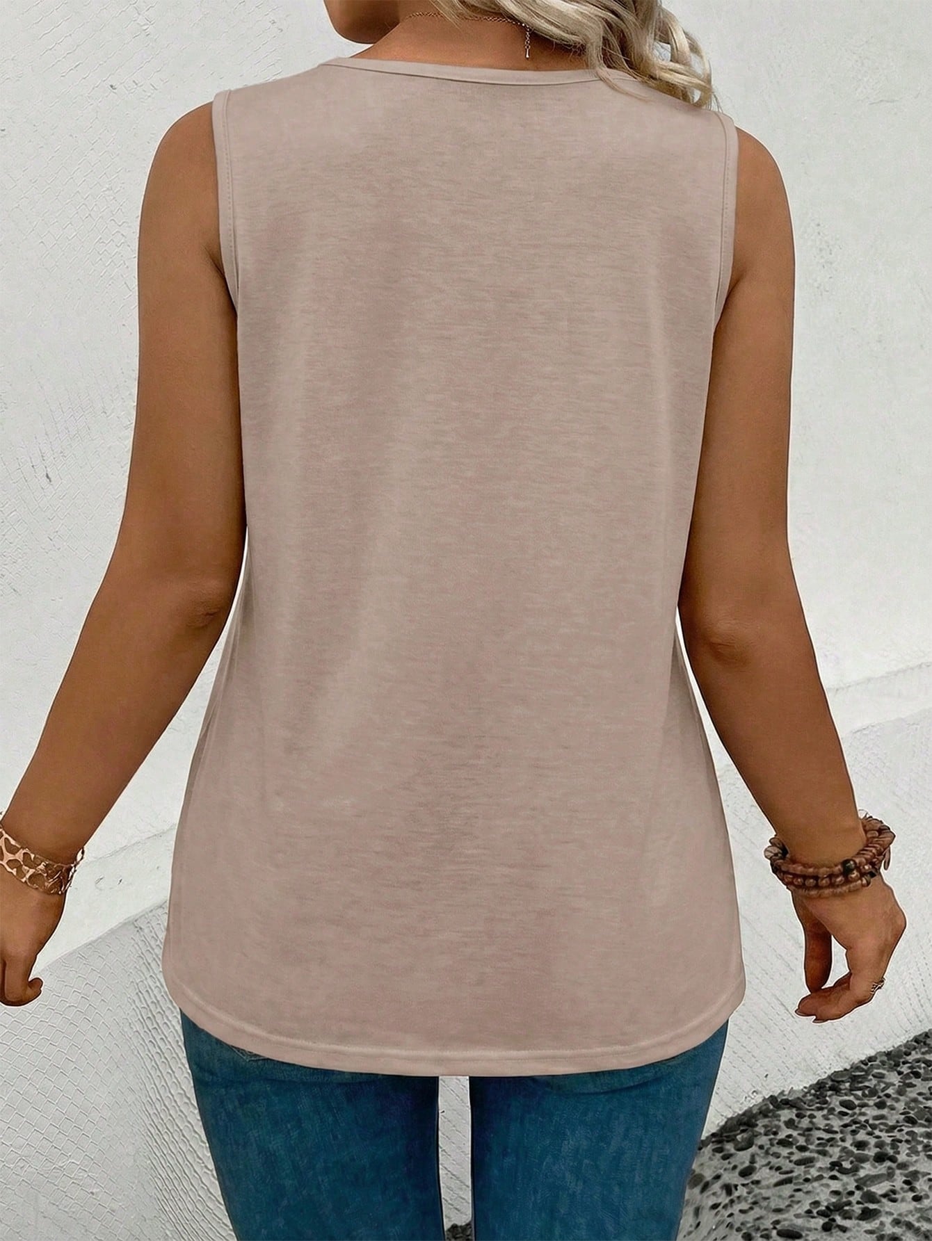 LUNE New Vintage Plus Size Women's Fashion Casual White Ribbed Fabric Ribbed Print V-Neck Layered Tank Top