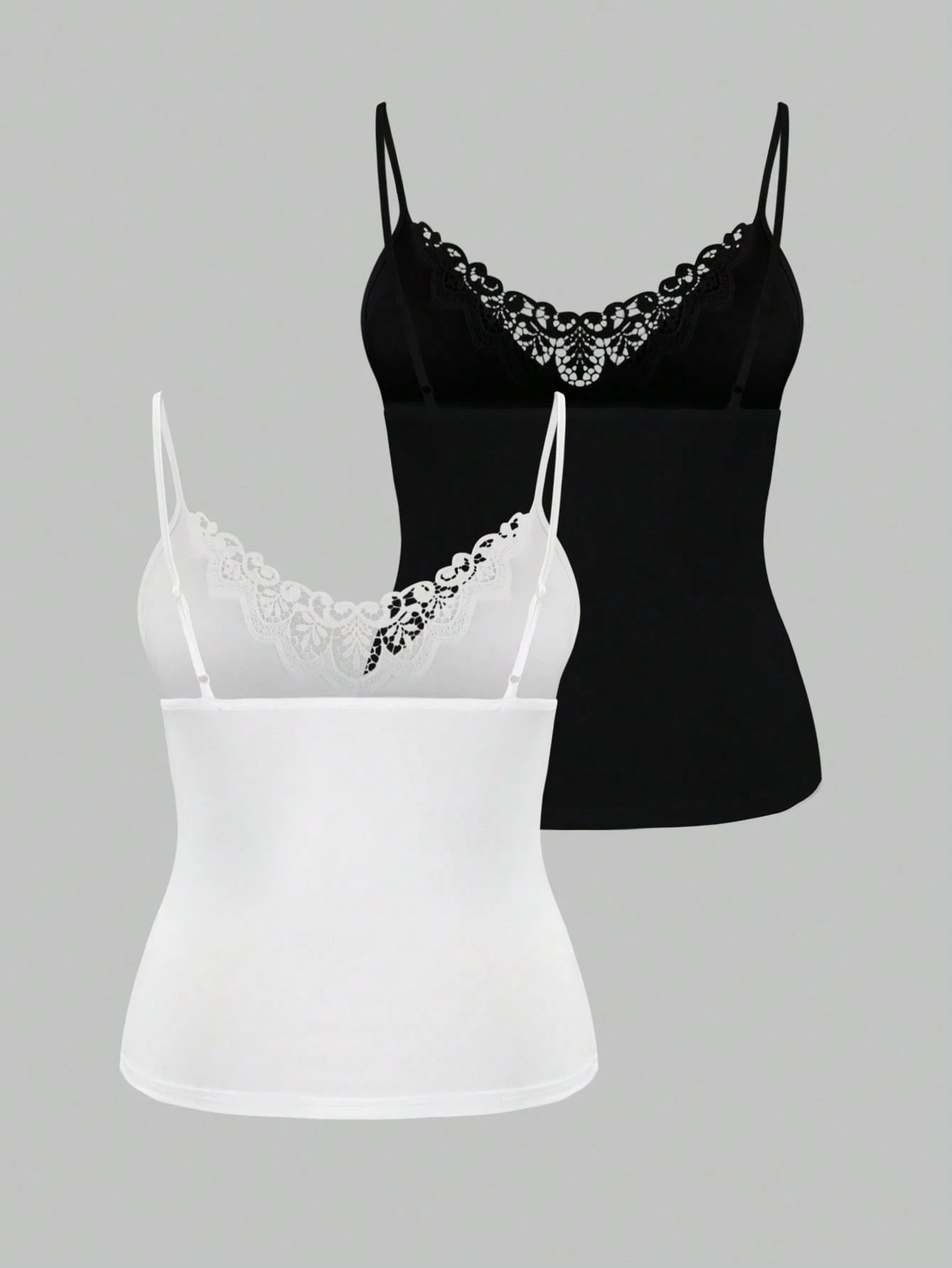 LUNE Plus Size Lace Patchwork Solid Color Camisole 2 Pieces Set