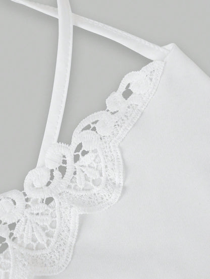LUNE Plus Size Lace Patchwork Solid Color Camisole 2 Pieces Set