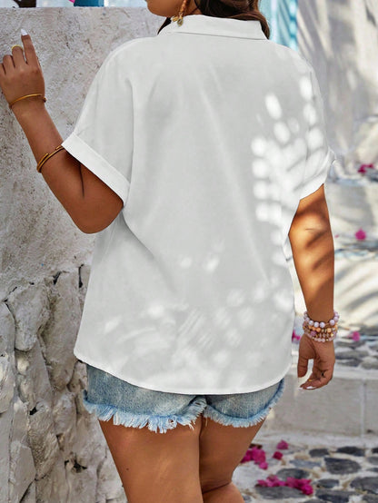 LUNE Plus Size Women Regular Loose Casual Short Sleeve Blouse, Summer