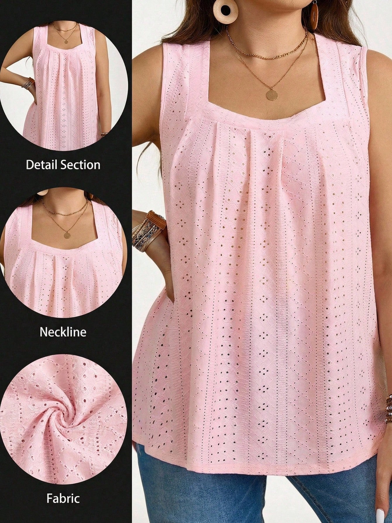 LUNE Plus Size Women Summer Casual Pink Schiffy Tank Top Summer