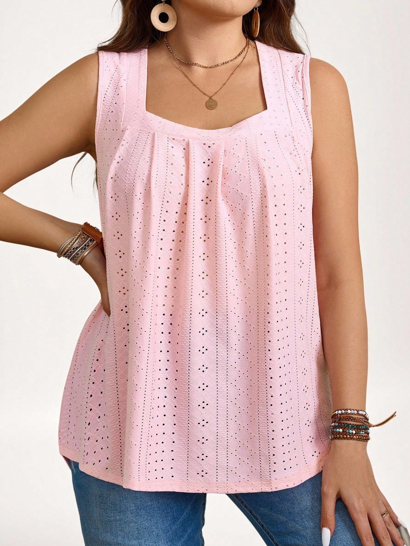 LUNE Plus Size Women Summer Casual Pink Schiffy Tank Top Summer