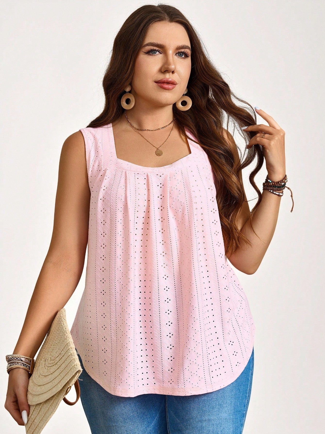 LUNE Plus Size Women Summer Casual Pink Schiffy Tank Top Summer