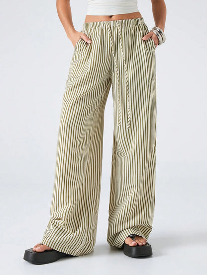 LYSMO Women's Casual Striped Drawstring Waist Loose Pants