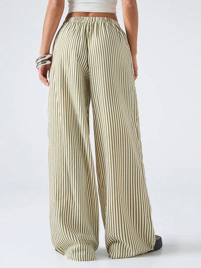 LYSMO Women's Casual Striped Drawstring Waist Loose Pants