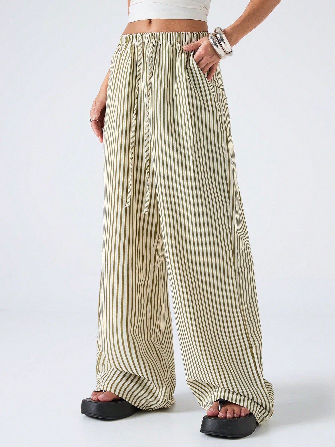 LYSMO Women's Casual Striped Drawstring Waist Loose Pants