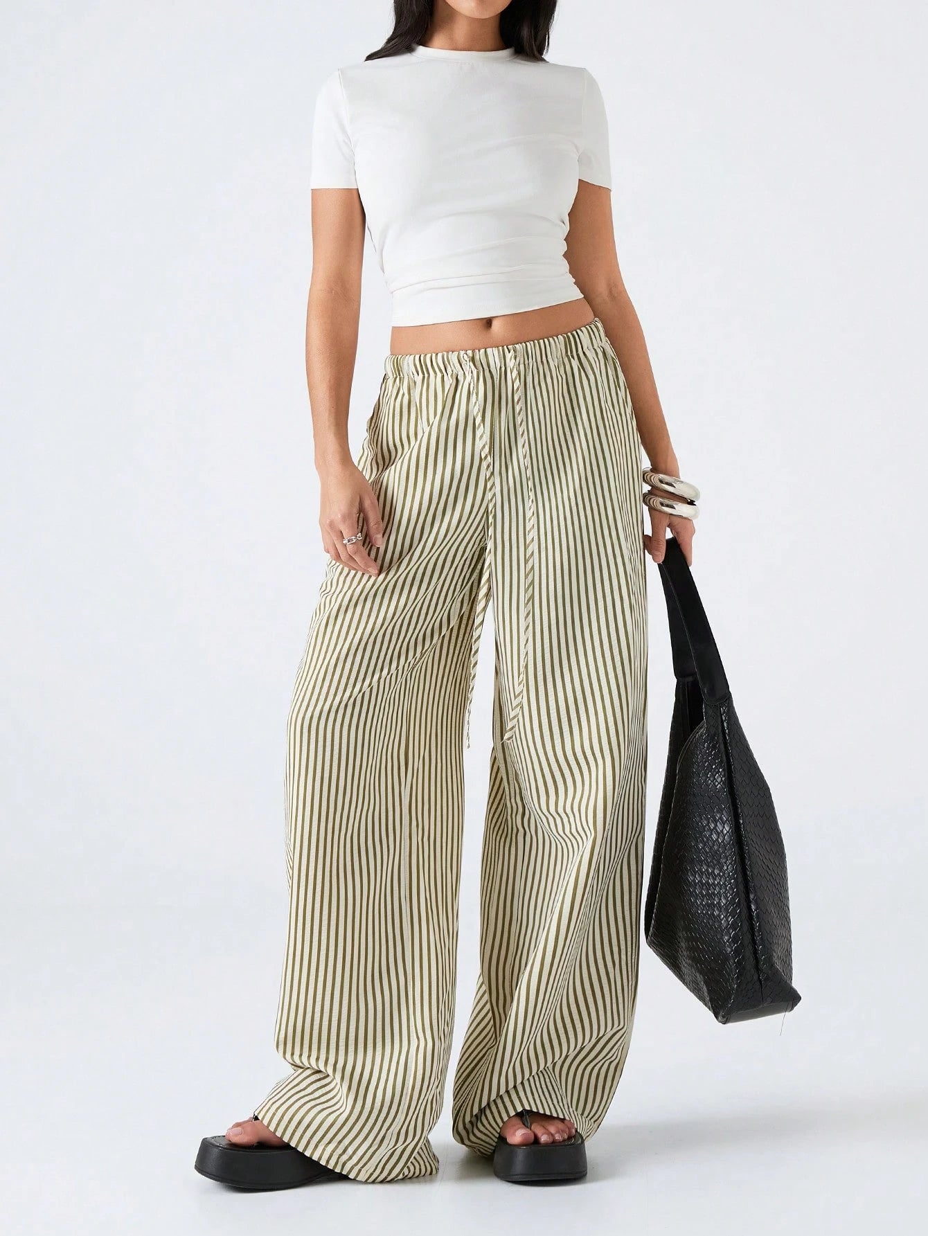 LYSMO Women's Casual Striped Drawstring Waist Loose Pants