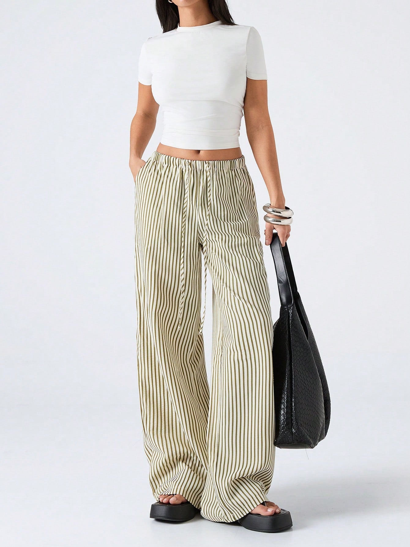 LYSMO Women's Casual Striped Drawstring Waist Loose Pants